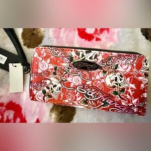 Ed Hardy Skull and Rose Tattoo Zippy Wallet Wristlet NWT